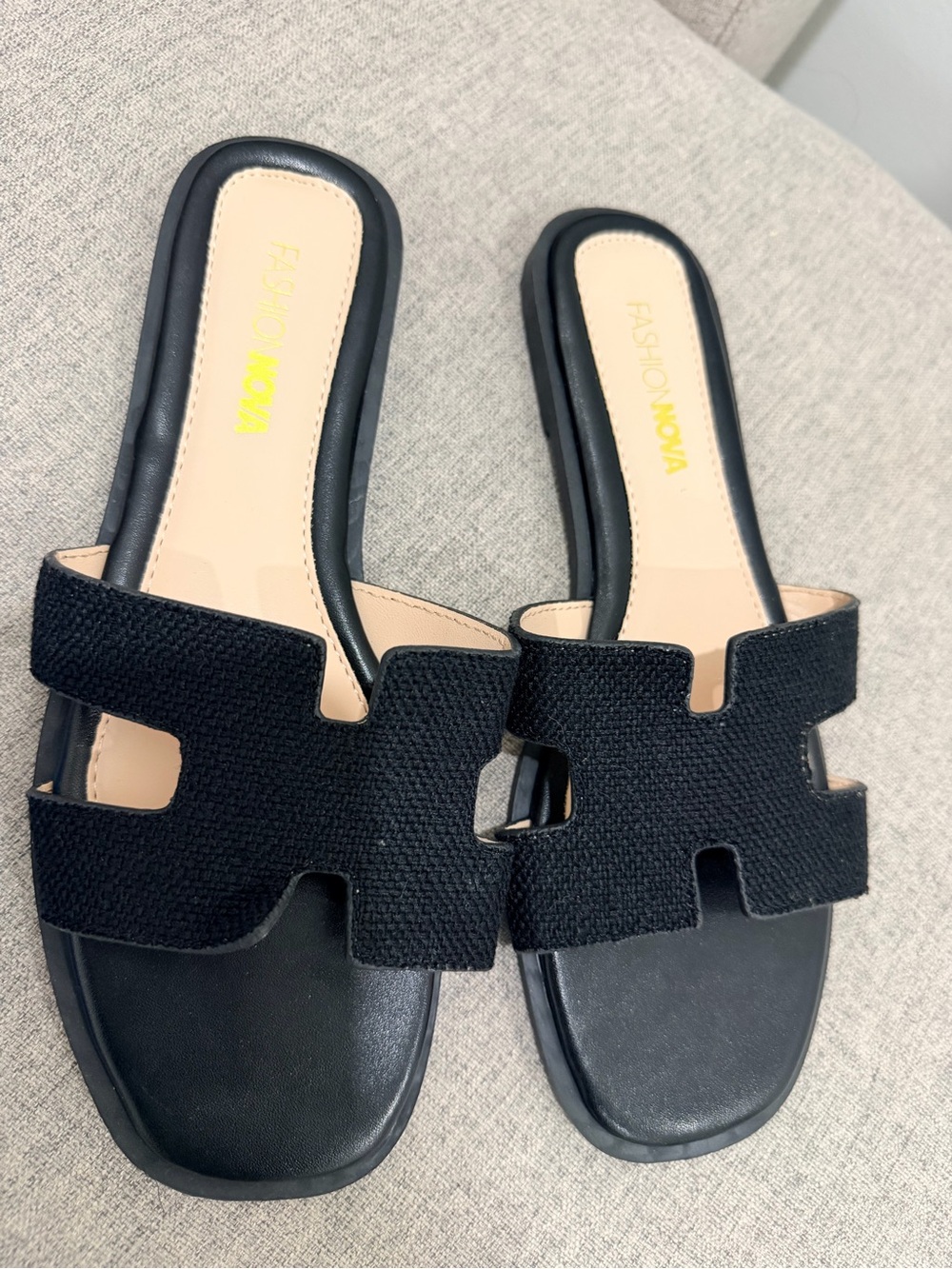 Fashion Nova Black Textured Slide Mules